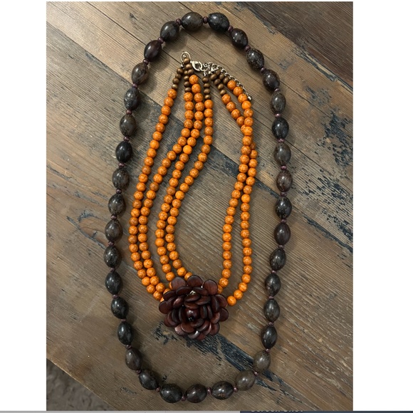 HAND CRAFTED VINTAGE SET/Natural Wood Necklaces/Bracelet & Sea Sediment Earrings - Picture 6 of 12